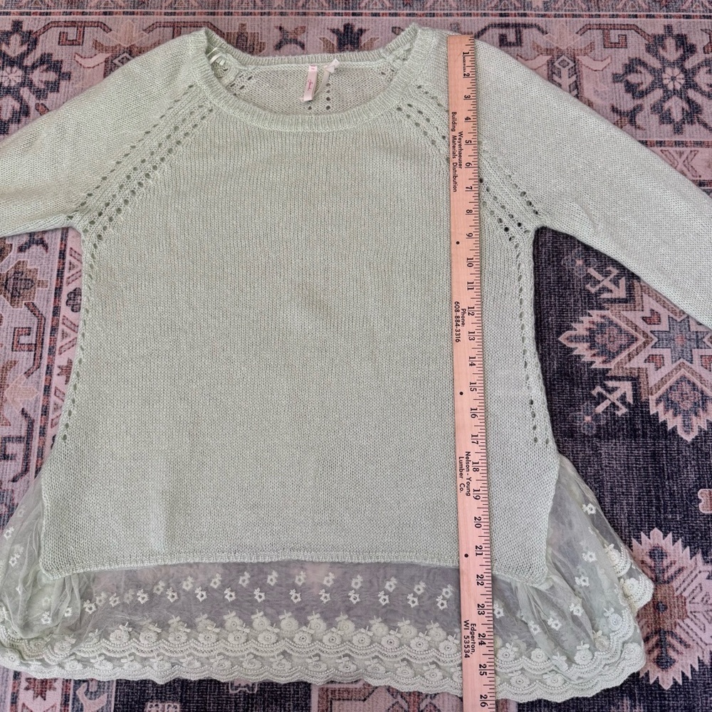 Frenchi Mint Green Sheer Lightweight Sweater with Lace Hem Women’s Size Medium - Picture 11 of 12